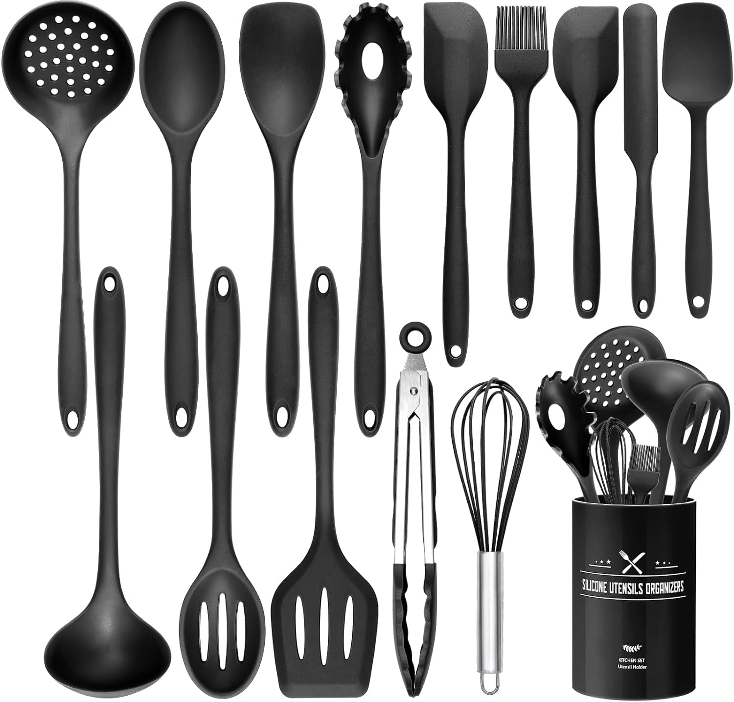 Stylish Black Silicone Kitchen Utensils Set - Non-Stick, Heat-Resistant