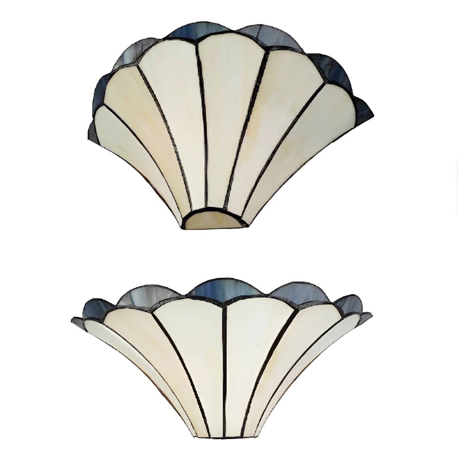 Tiffany-style stained glass wall sconce with a shell design, showcasing an Art Deco style featuring vibrant colors and intricate patterns.