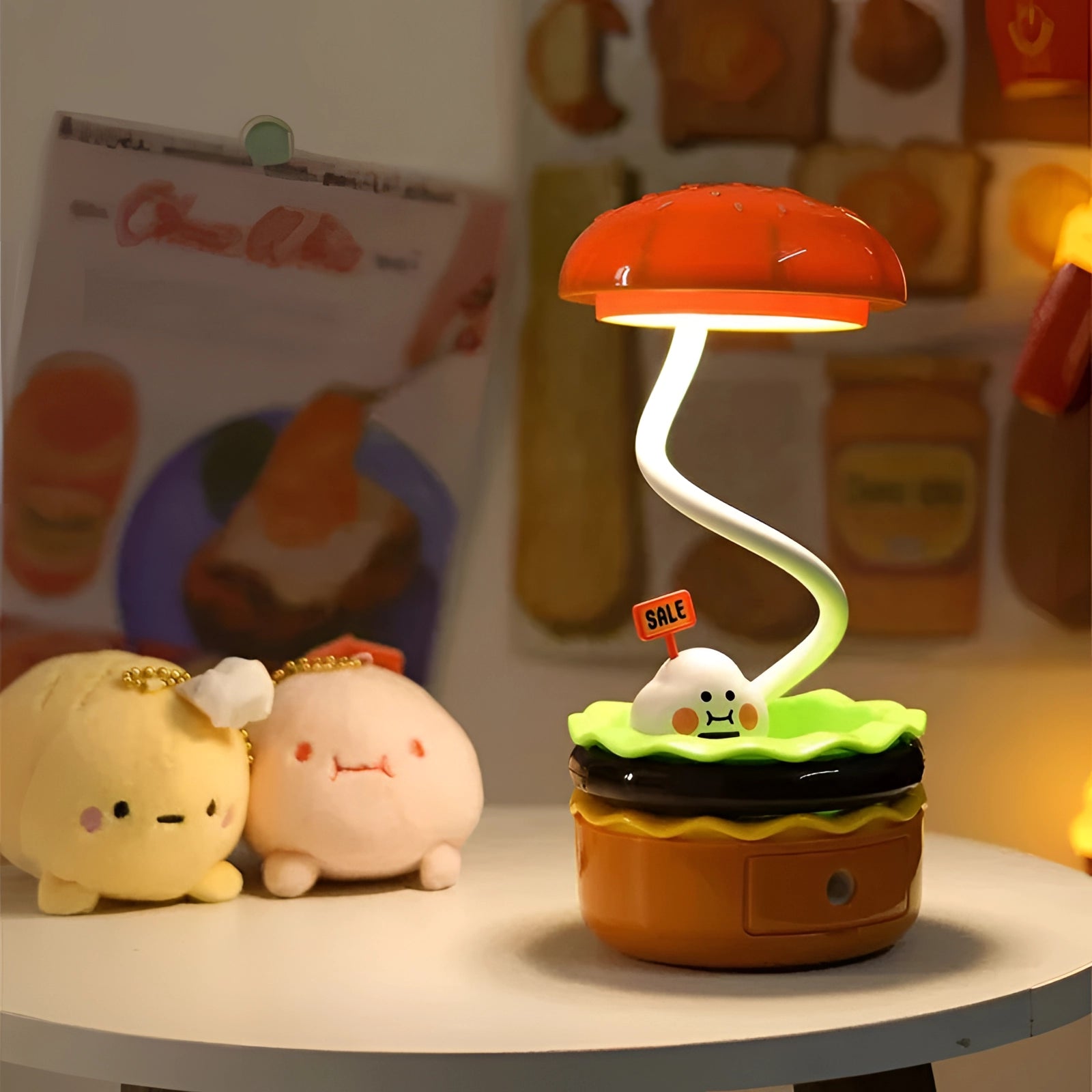 Whimsical Mushroom Lamp designed as a cute LED desk and nursery decor piece, resembling a playful mushroom with a sweet and charming aesthetic.