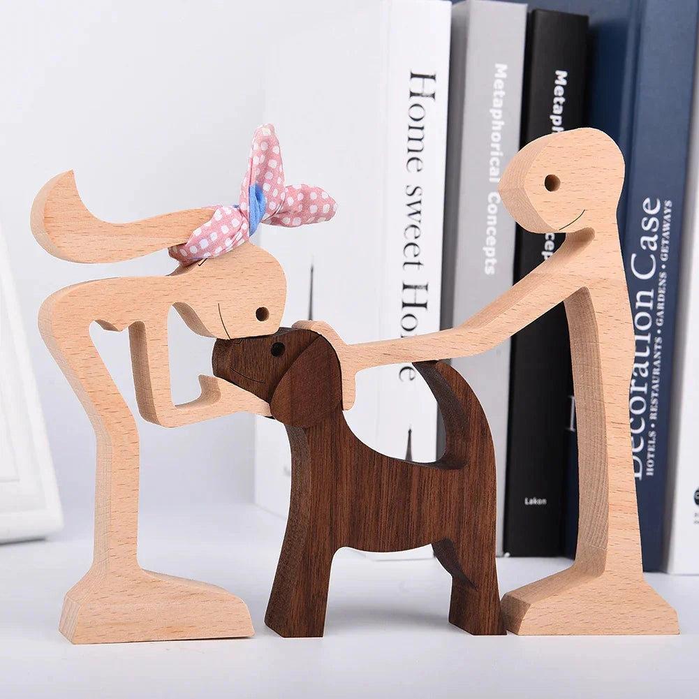 
Wooden dog sculpture wearing a striped scarf, designed as a festive holiday figurine.