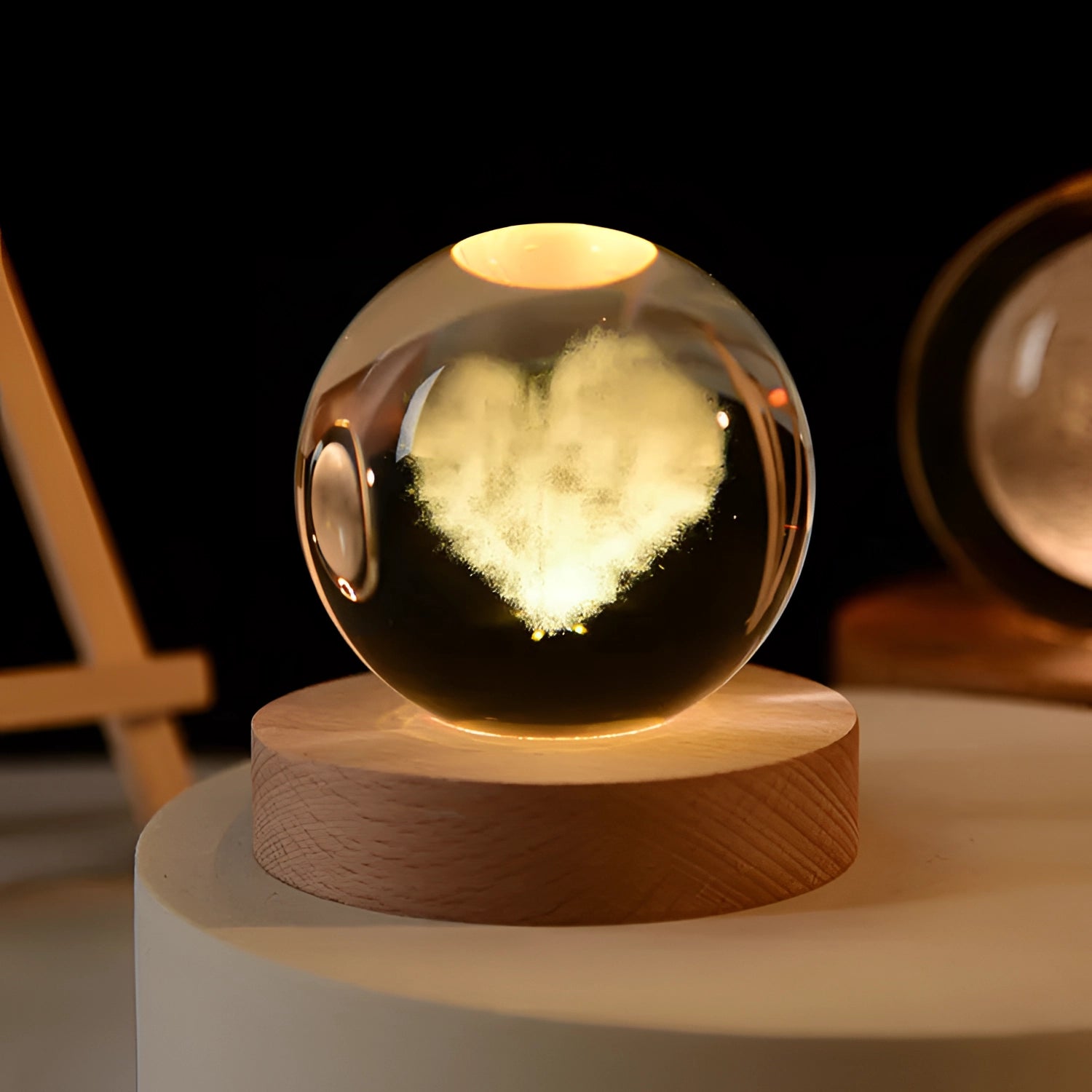 Portable wooden USB aroma diffuser shaped like a heart, measuring 6cm without a base, designed for eco-friendly use with essential oils.