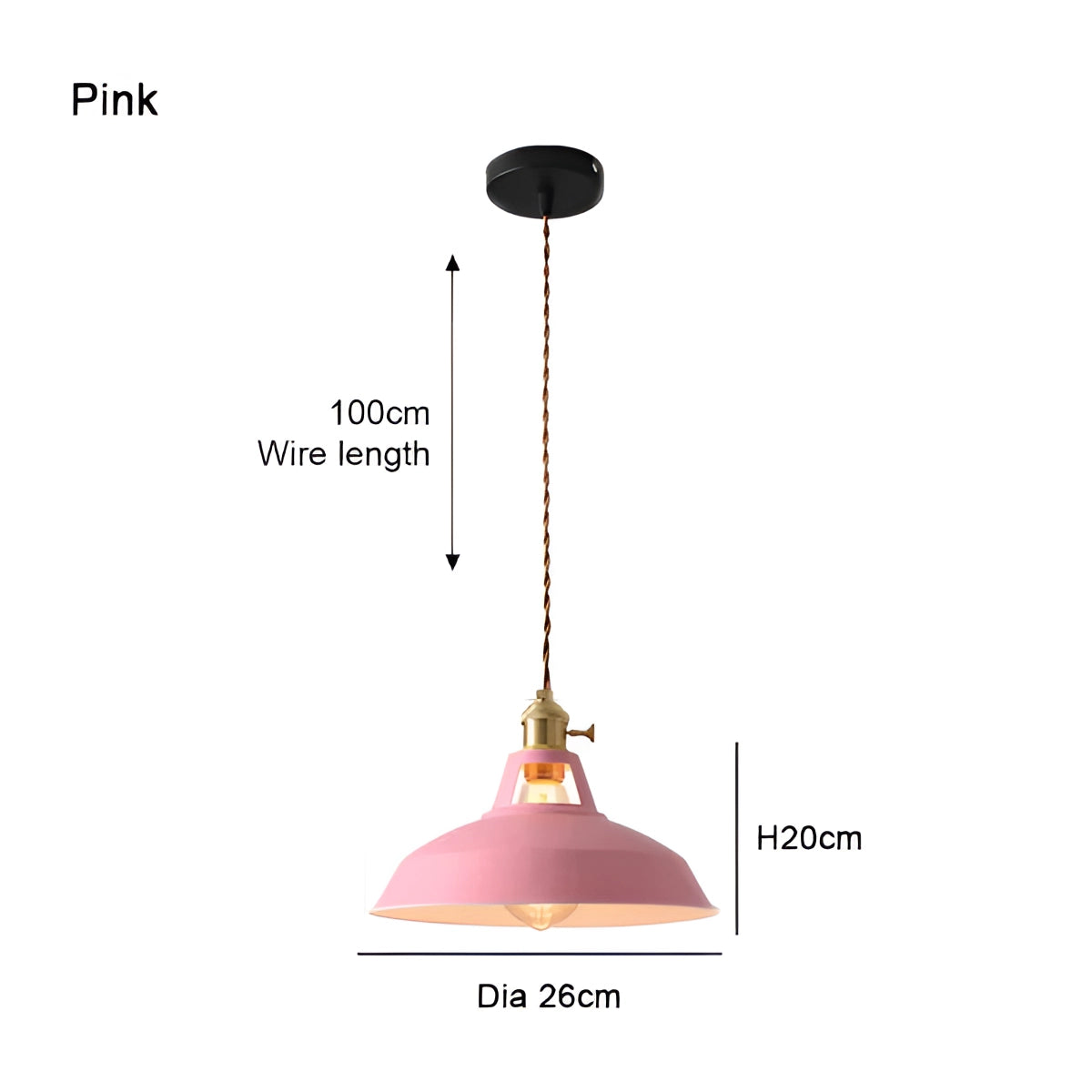 Pink industrial pendant light with a modern design, featuring a circular shade in a magenta hue, suitable for kitchen and dining lighting.