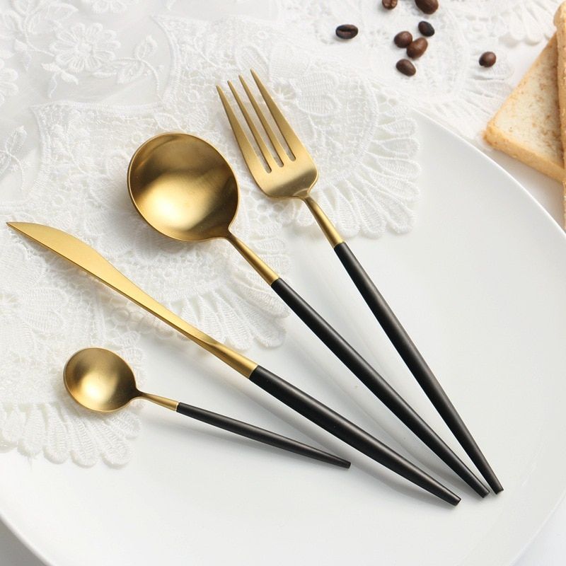 24-Piece Flatware Cutlery Set in Matte Gold and Black