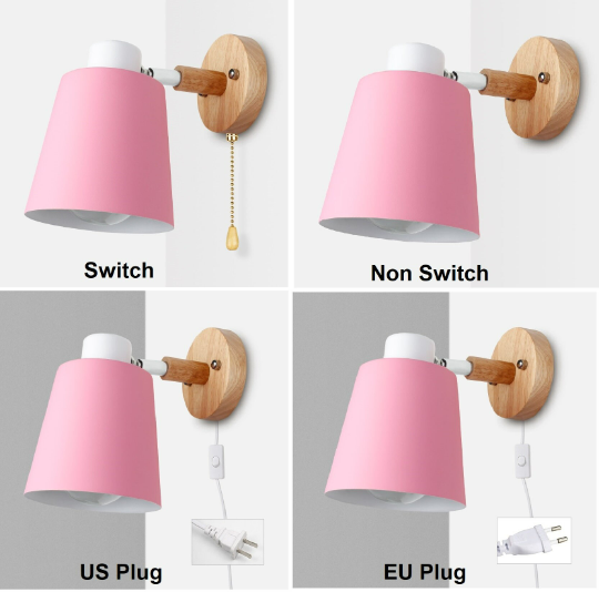 Taavita Wall Light Sconces with Switch Beside - Nordic Wall Lamp - Iron Wood Wall Lamp