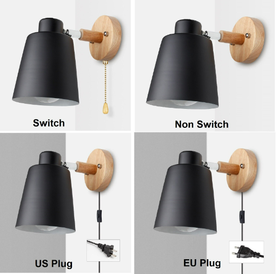 Taavita Wall Light Sconces with Switch Beside - Nordic Wall Lamp - Iron Wood Wall Lamp