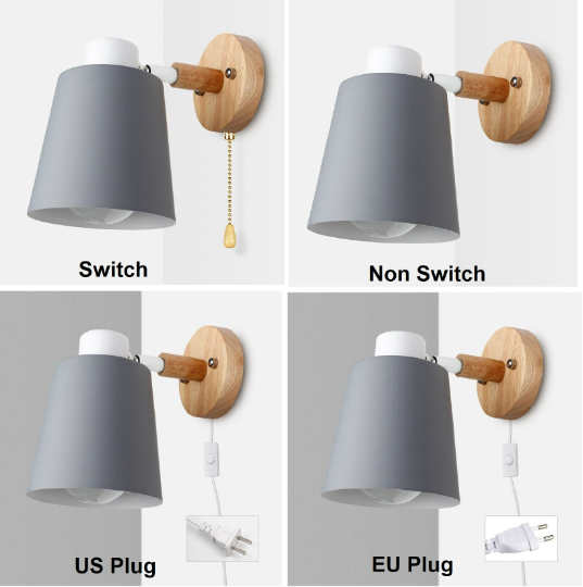 Taavita Wall Light Sconces with Switch Beside - Nordic Wall Lamp - Iron Wood Wall Lamp