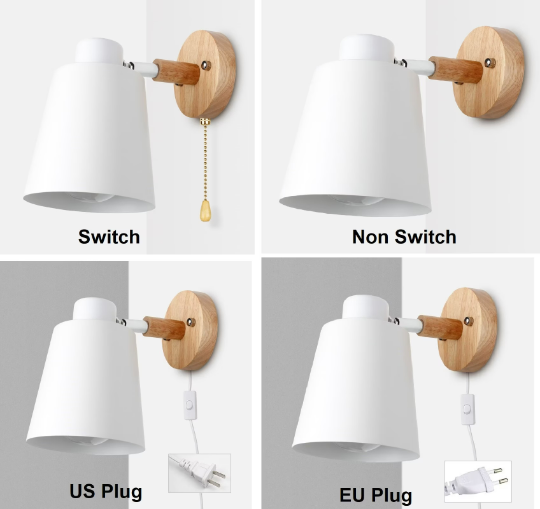 Taavita Wall Light Sconces with Switch Beside - Nordic Wall Lamp - Iron Wood Wall Lamp