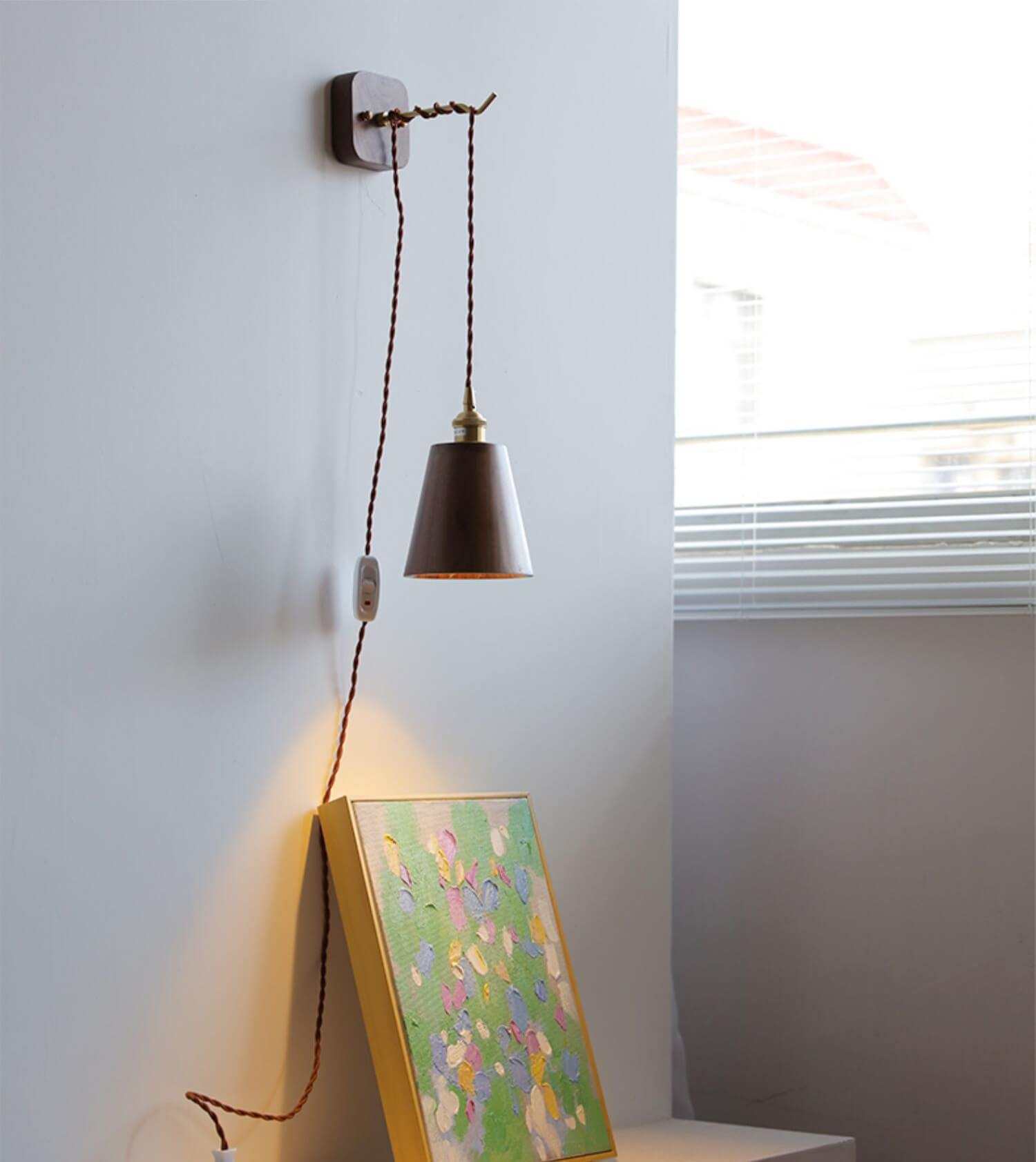 Taavita Wooden Wall Lamp with Copper - Wood Wall Sconce with Switch Next to It