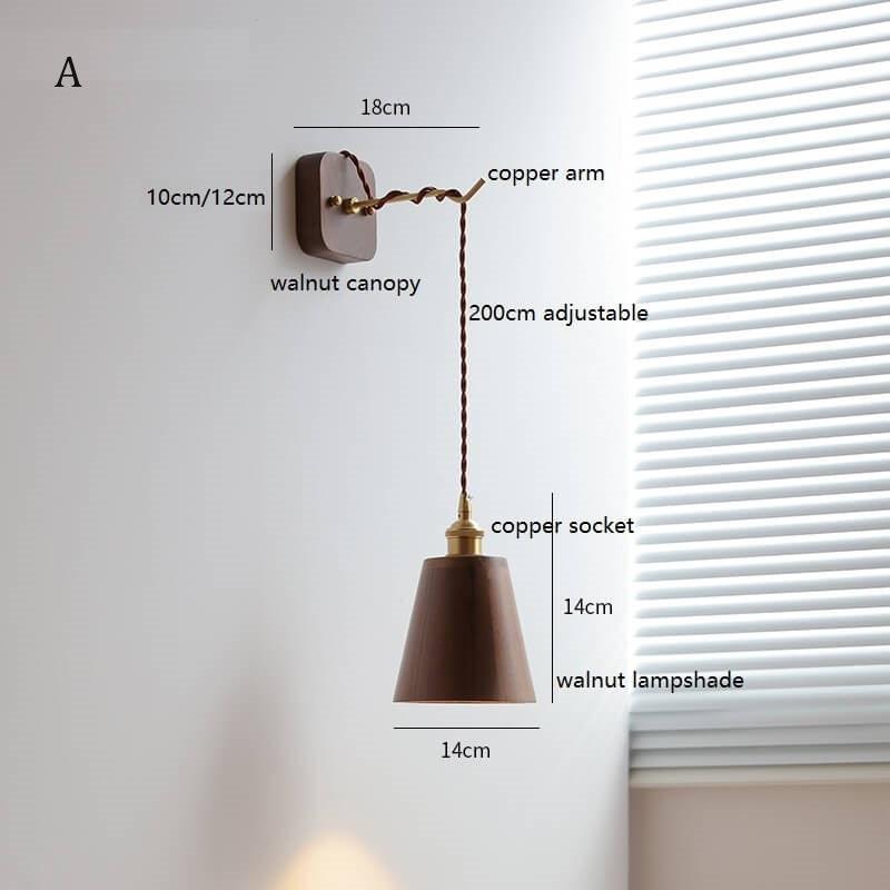 Taavita Wooden Wall Lamp with Copper - Wood Wall Sconce with Switch Next to It