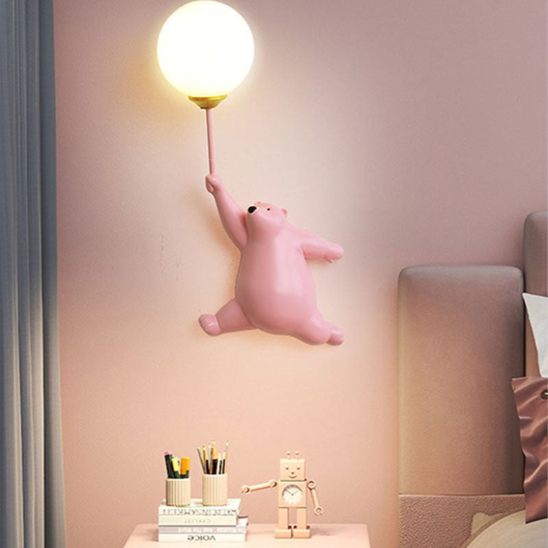 Taavita Wall Lamp Children's Room Girl with Flying Bear and Glowing Balloon