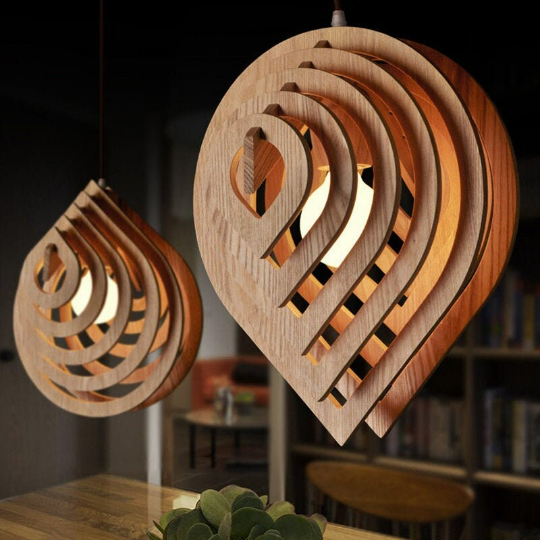 Wood Hanging Light Fixture - DIY Wood Lamp- Water Drop Pendant Lamp - Eco-friendly Lamp arclightsdesign