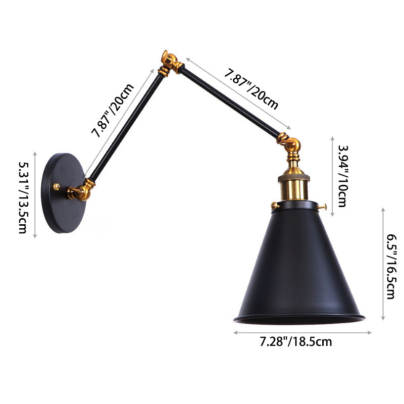 Taavita Vintage Iron Cone Swing Arm 1-Light Wall Lamp