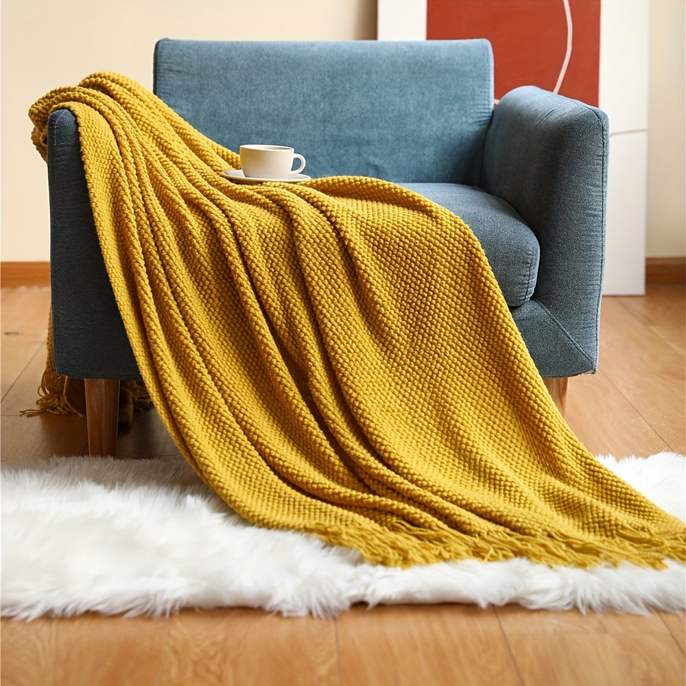 Taavita Blanket with Bubble Texture – Lightweight Blanket with Tassels for Sofa & Bed