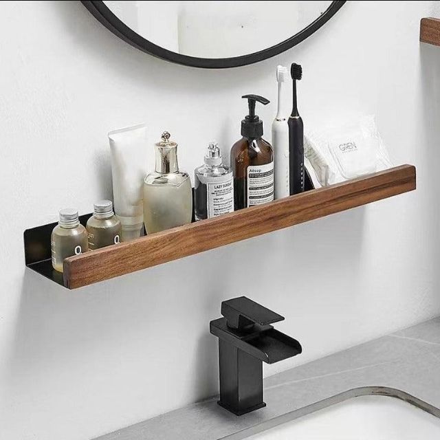 Taavita - Rustic Wooden Bathroom Shelf without Drilling for Elegant Storage