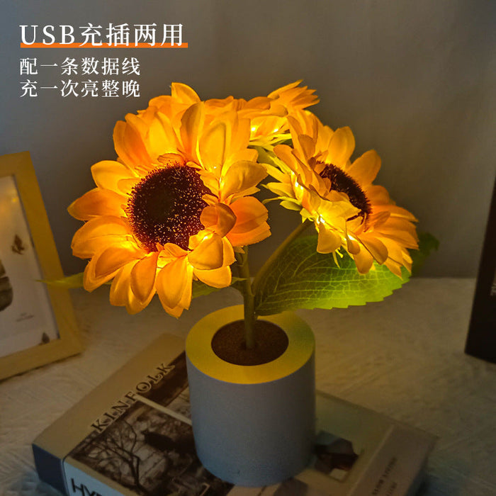 Shimmering Sunflower Lamp | Nature-Inspired Floral LED Table Light | USB Rechargeable | Elegant Decor