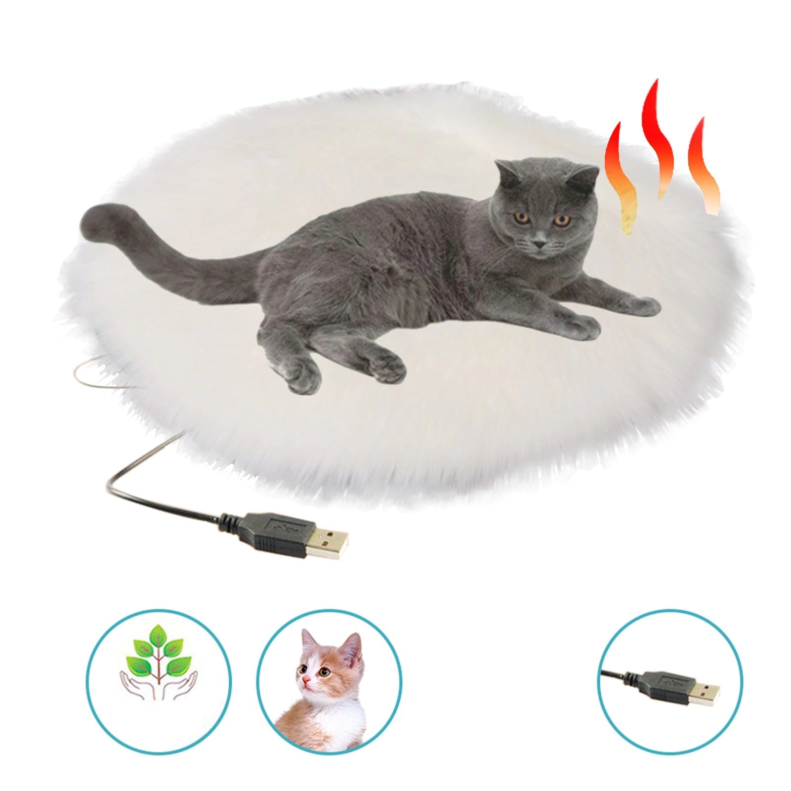 Heated Plush Cat Bed - Portable Winter Cushion with Constant Temperature