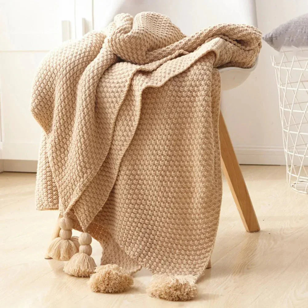 Taavita Wool Knit Blanket with Tassels