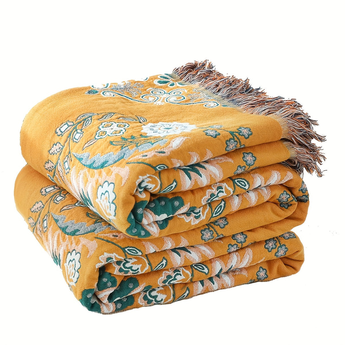 Taavita Vintage Flower Cotton Blanket with Tassels – Sofa Blanket & Nap for Stylish Living