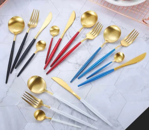 Taavita 24-Piece Luxury Stainless Steel Cutlery Set in Gold and Silver