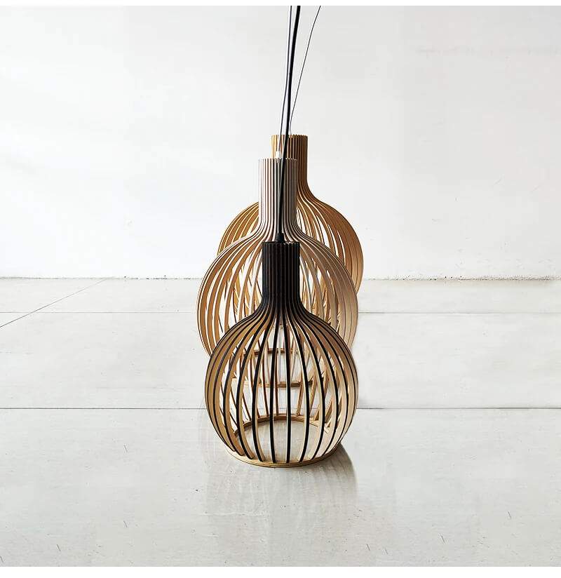 Modern Wooden Bird Cage Pendant Lights - Taavita Lamp Black/White/Original Wood Hanging Light