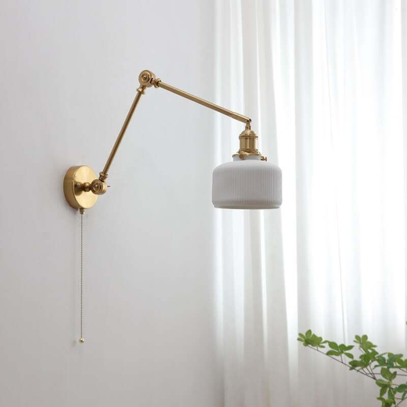 Swing Arm Wall Lamp Ceramic Lampshade with Copper Arm Elegance