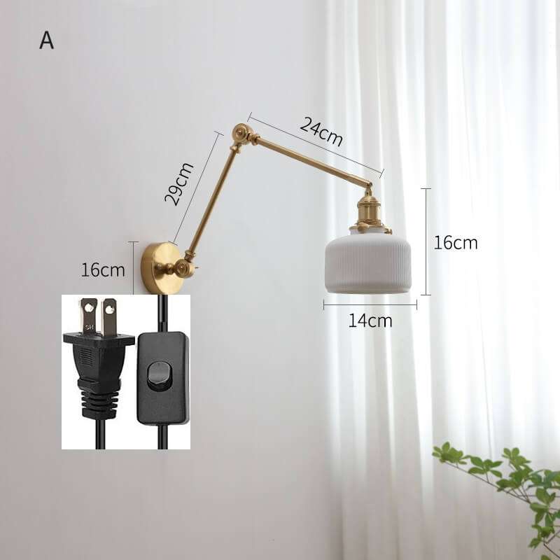 Swing Arm Ceramic  Wall Lamp with Copper Arm Elegance