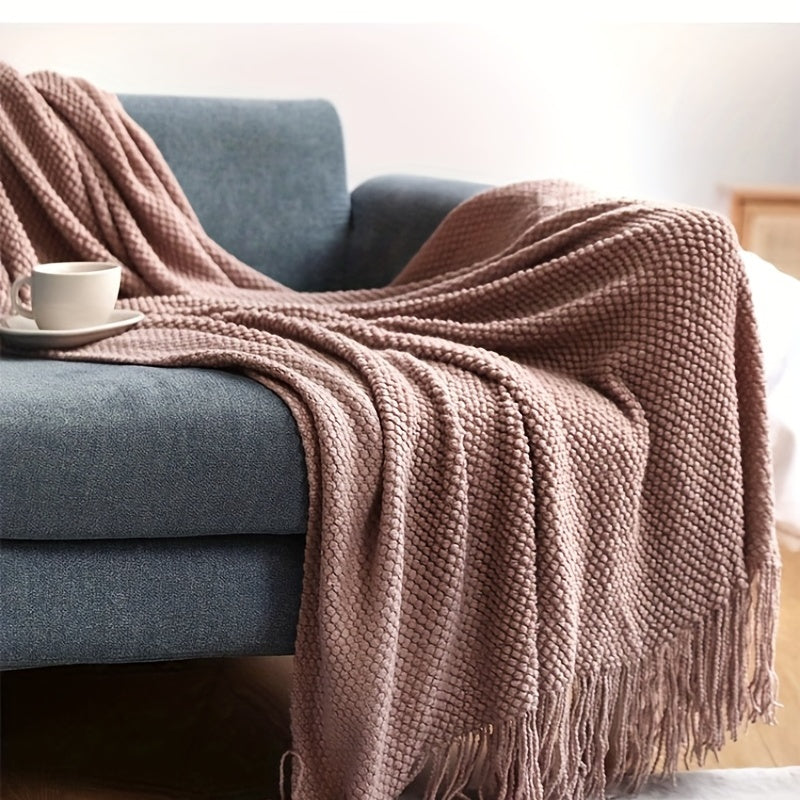 Taavita Blanket with Bubble Texture – Lightweight Blanket with Tassels for Sofa & Bed