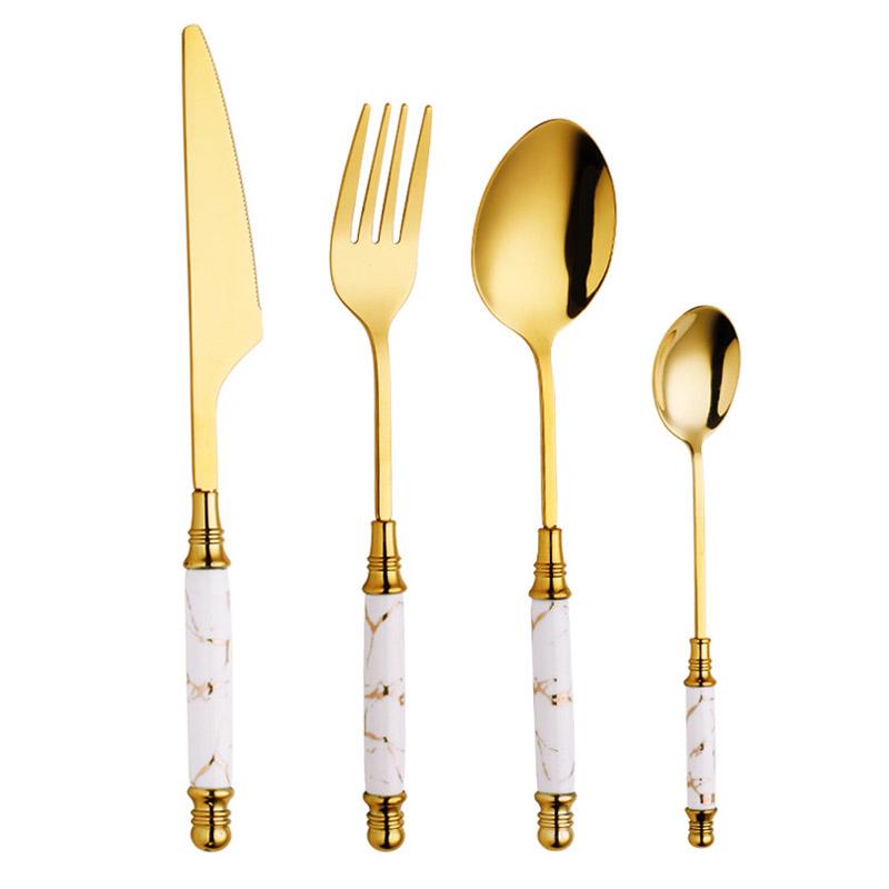 Emerald Essence Cutlery Set with Marble Handles