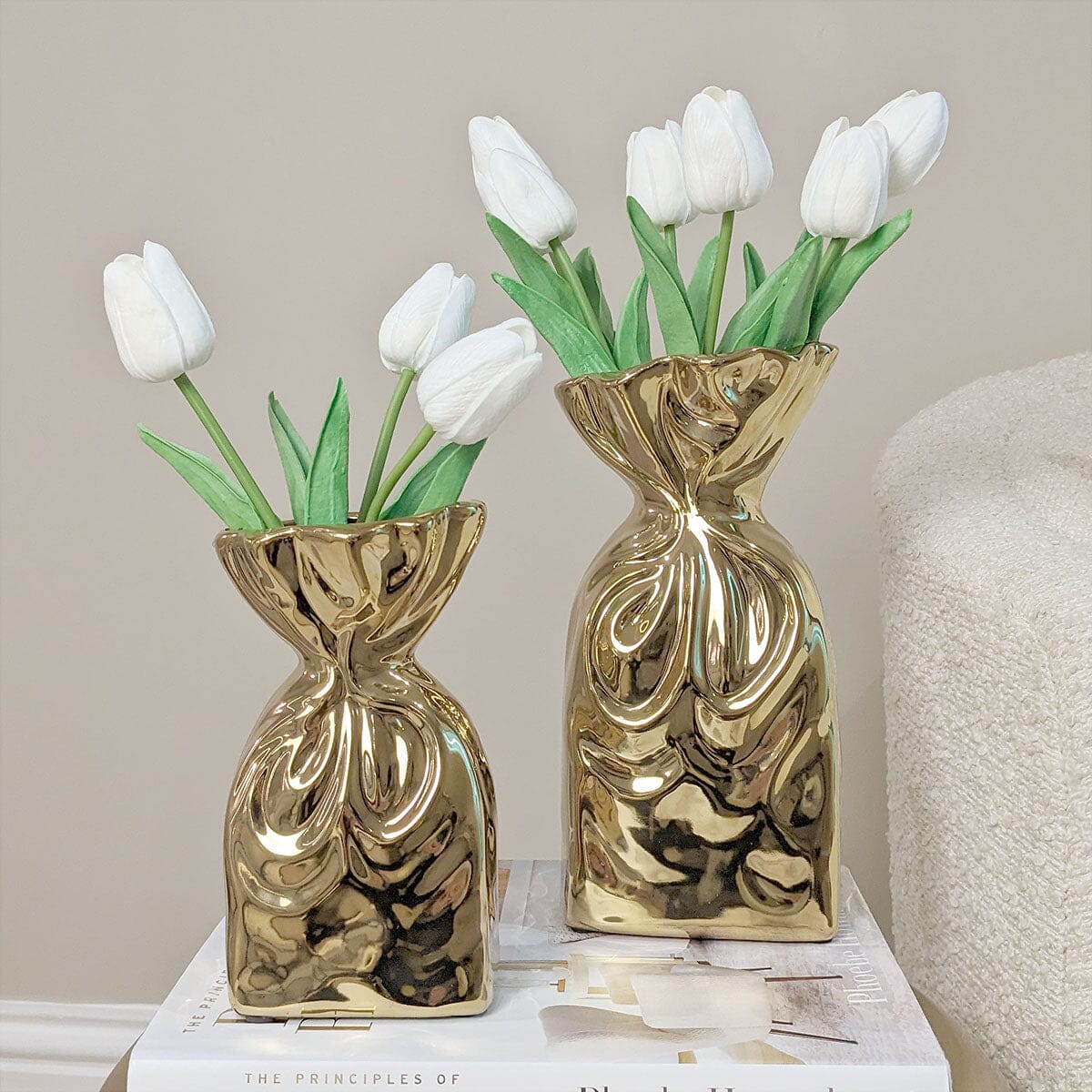 Taavita - Set of Golden Crossed Ceramic Vases for Modern Interior (Set of 2)