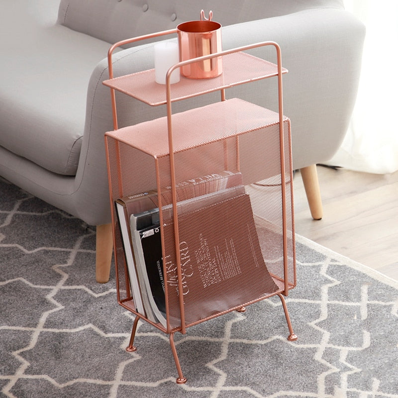 Taavita Metal Side Table and Magazine Rack - Stylish Iron Storage Shelf for Living Room & Bedroom Decor