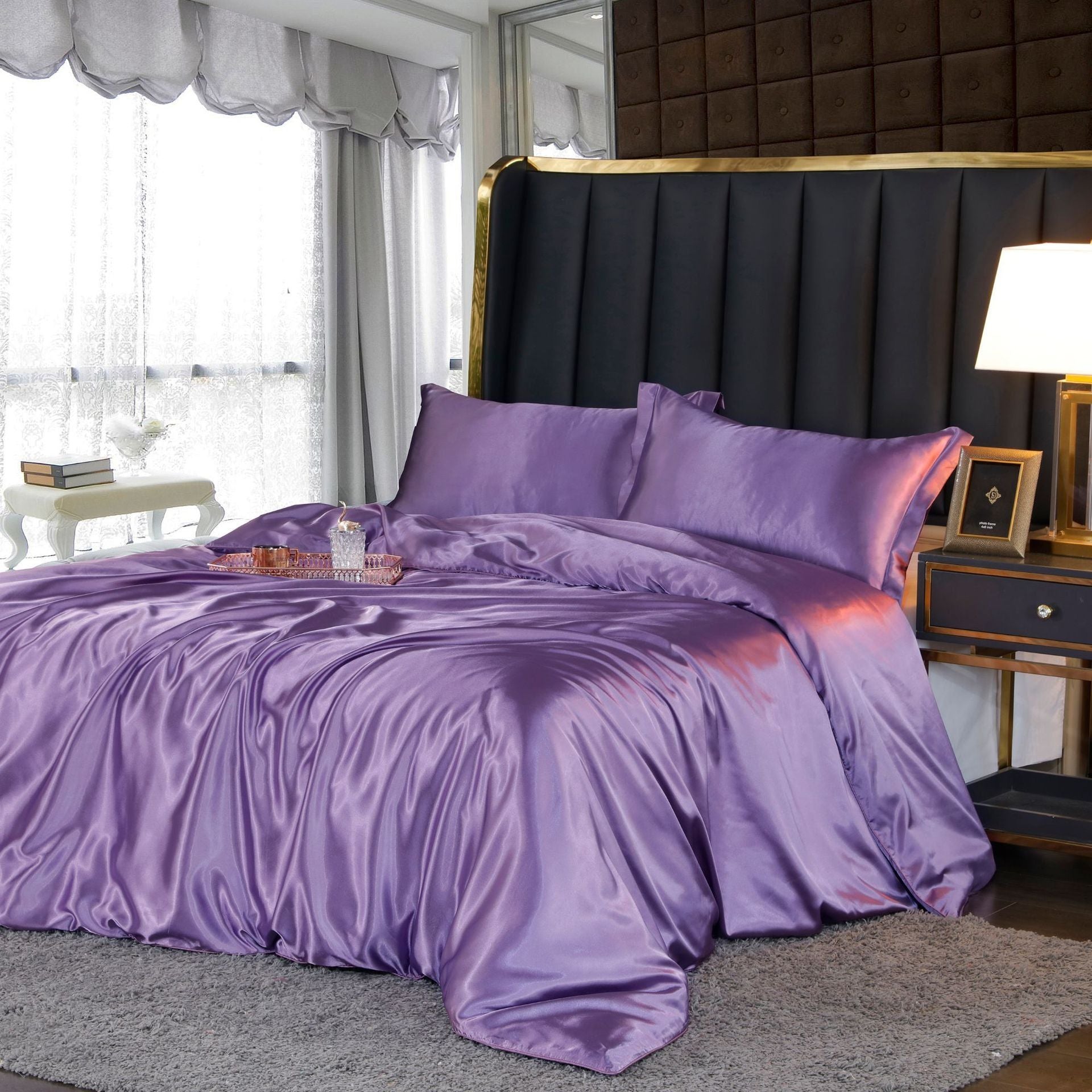 4 Piece Super Soft Luxury Silk Bedding Set (1 Flat Sheet + 1 Duvet Cover + 2 Pillowcases)