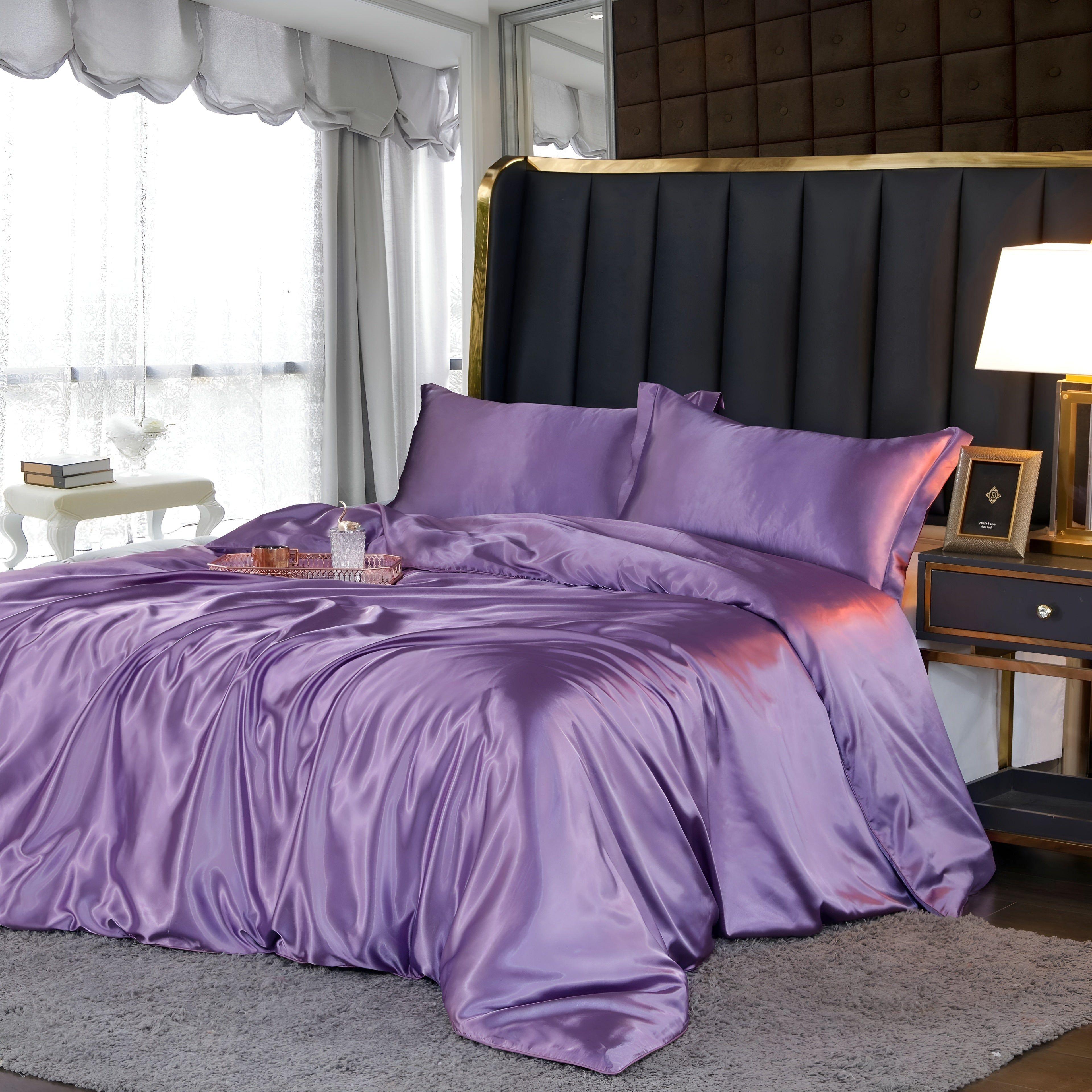 Taavita Bedding - Luxurious Satin Duvet Set (1 Flat Sheet + 1 Duvet Cover + 2 Pillowcases)