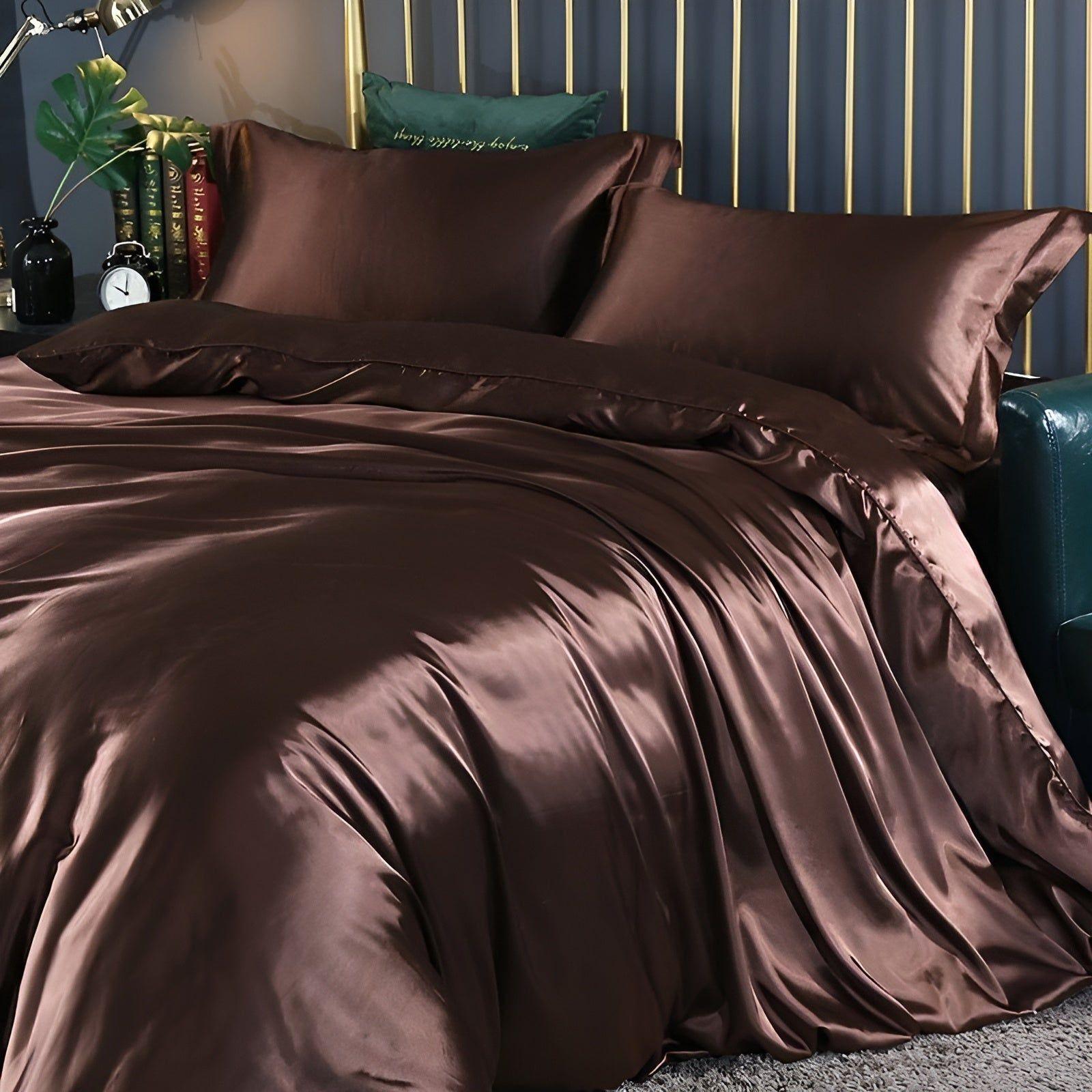 Taavita Bedding - Luxurious Satin Duvet Set (1 Flat Sheet + 1 Duvet Cover + 2 Pillowcases)