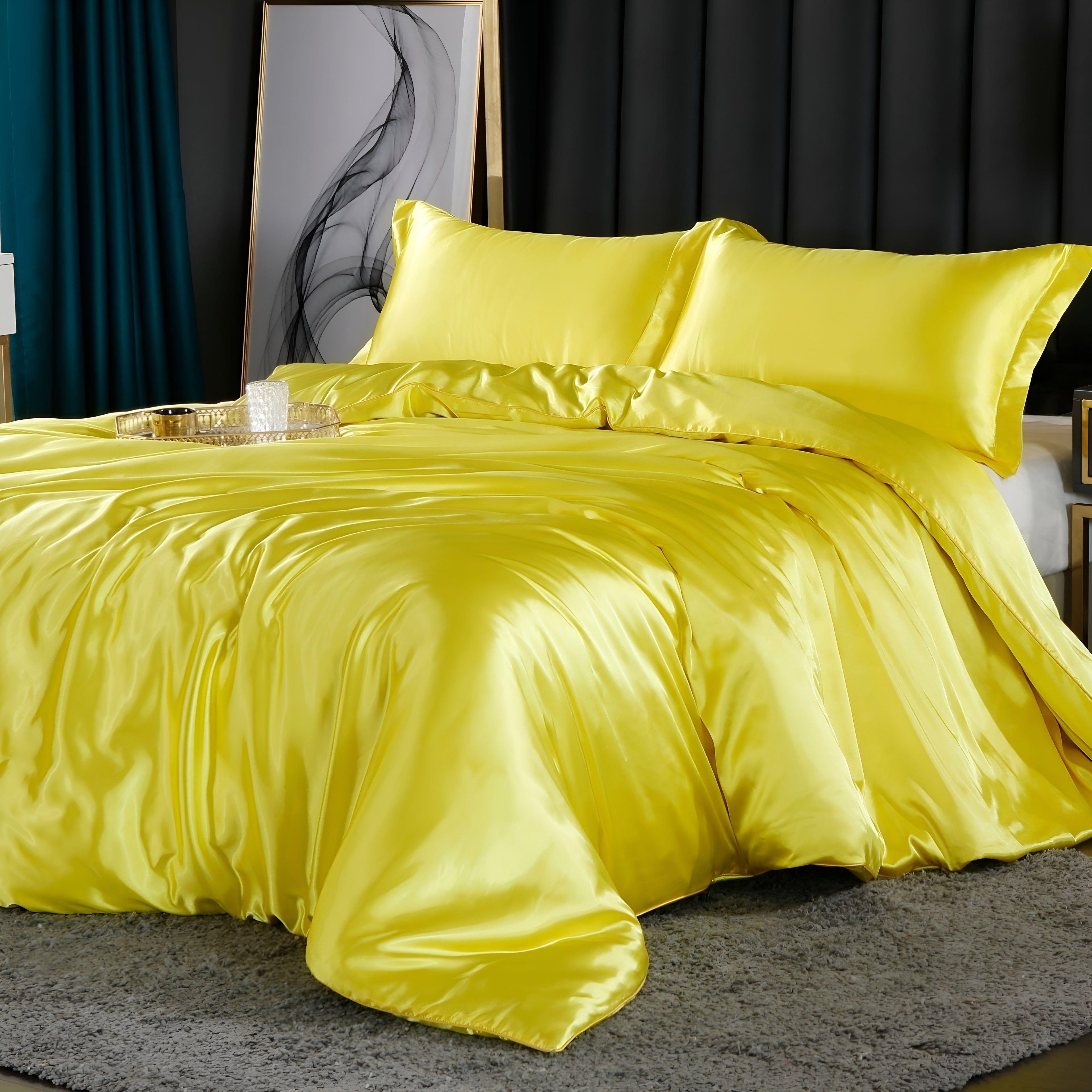 Taavita Bedding - Luxurious Satin Duvet Set (1 Flat Sheet + 1 Duvet Cover + 2 Pillowcases)