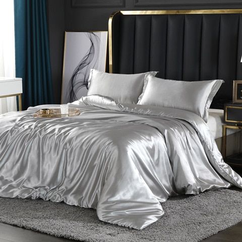 4 Piece Super Soft Luxury Silk Bedding Set (1 Flat Sheet + 1 Duvet Cover + 2 Pillowcases)