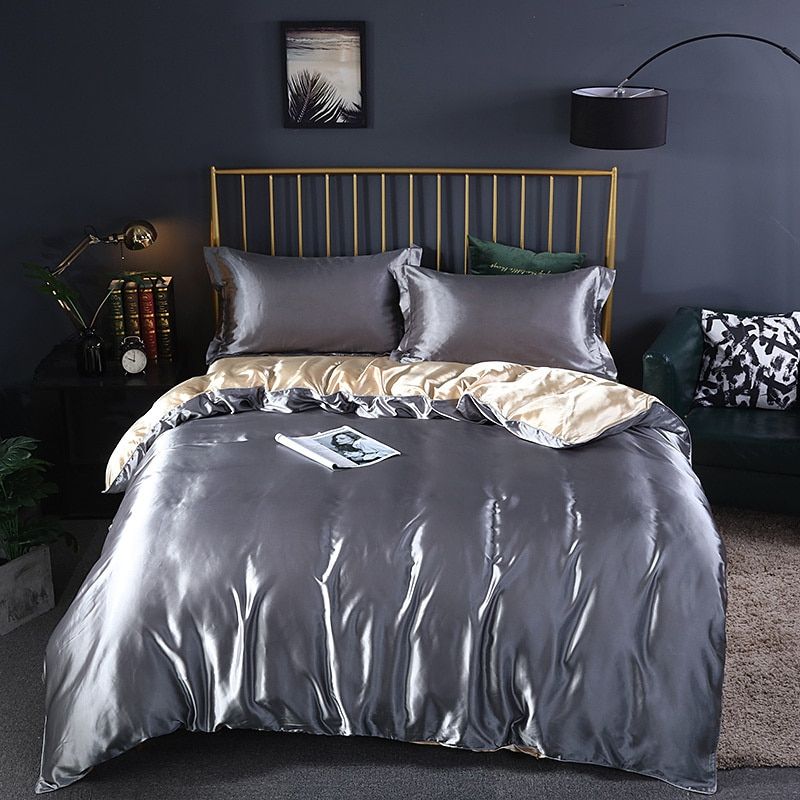 4 Piece Super Soft Luxury Silk Bedding Set (1 Flat Sheet + 1 Duvet Cover + 2 Pillowcases)