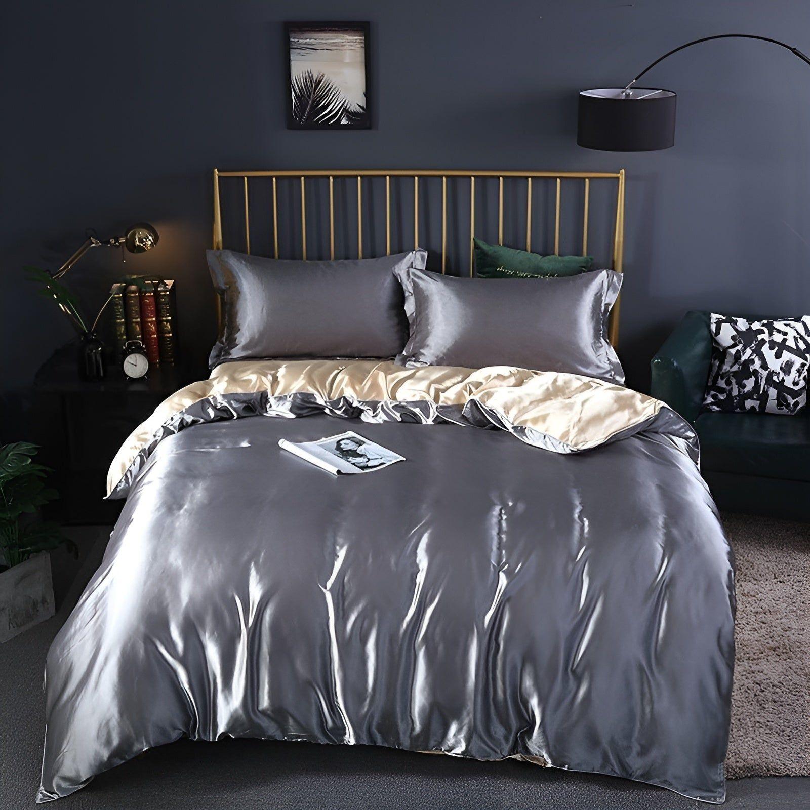 Taavita Bedding - Luxurious Satin Duvet Set (1 Flat Sheet + 1 Duvet Cover + 2 Pillowcases)