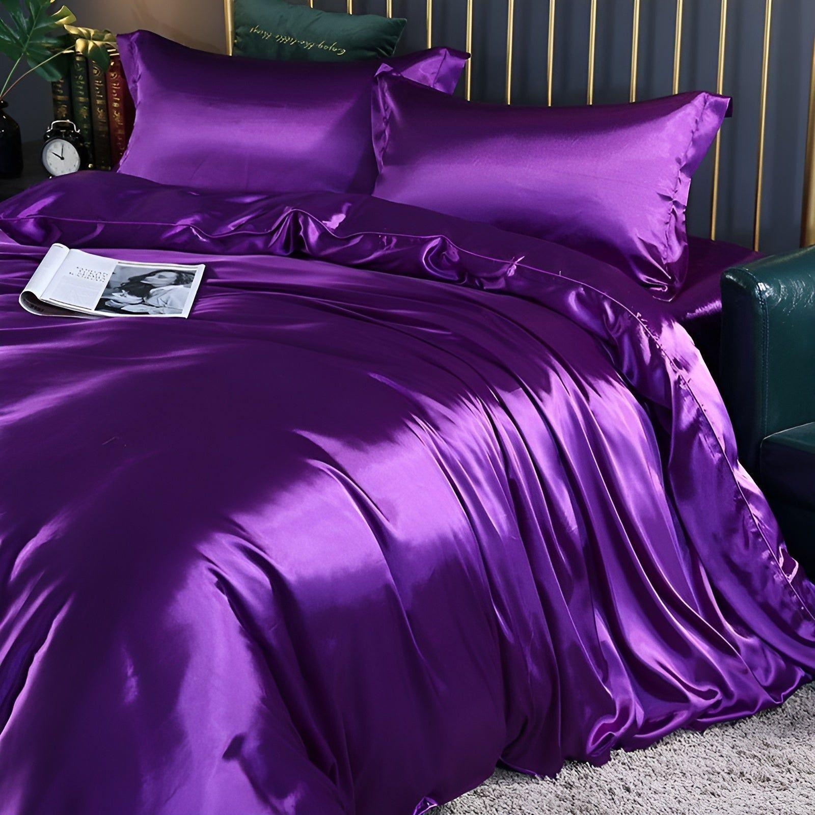 Taavita Bedding - Luxurious Satin Duvet Set (1 Flat Sheet + 1 Duvet Cover + 2 Pillowcases)