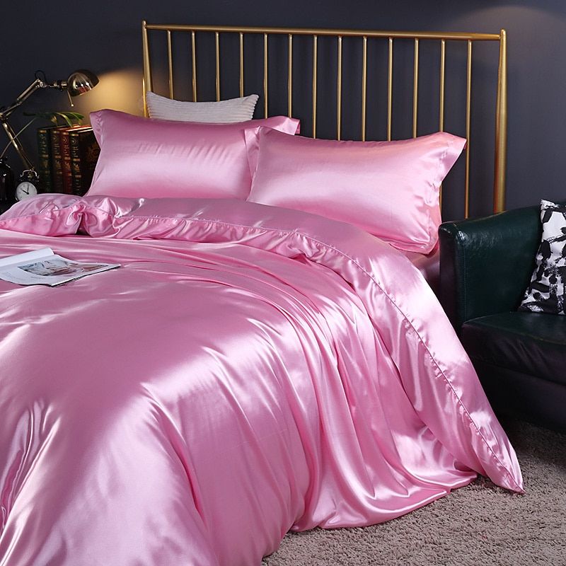 4 Piece Super Soft Luxury Silk Bedding Set (1 Flat Sheet + 1 Duvet Cover + 2 Pillowcases)