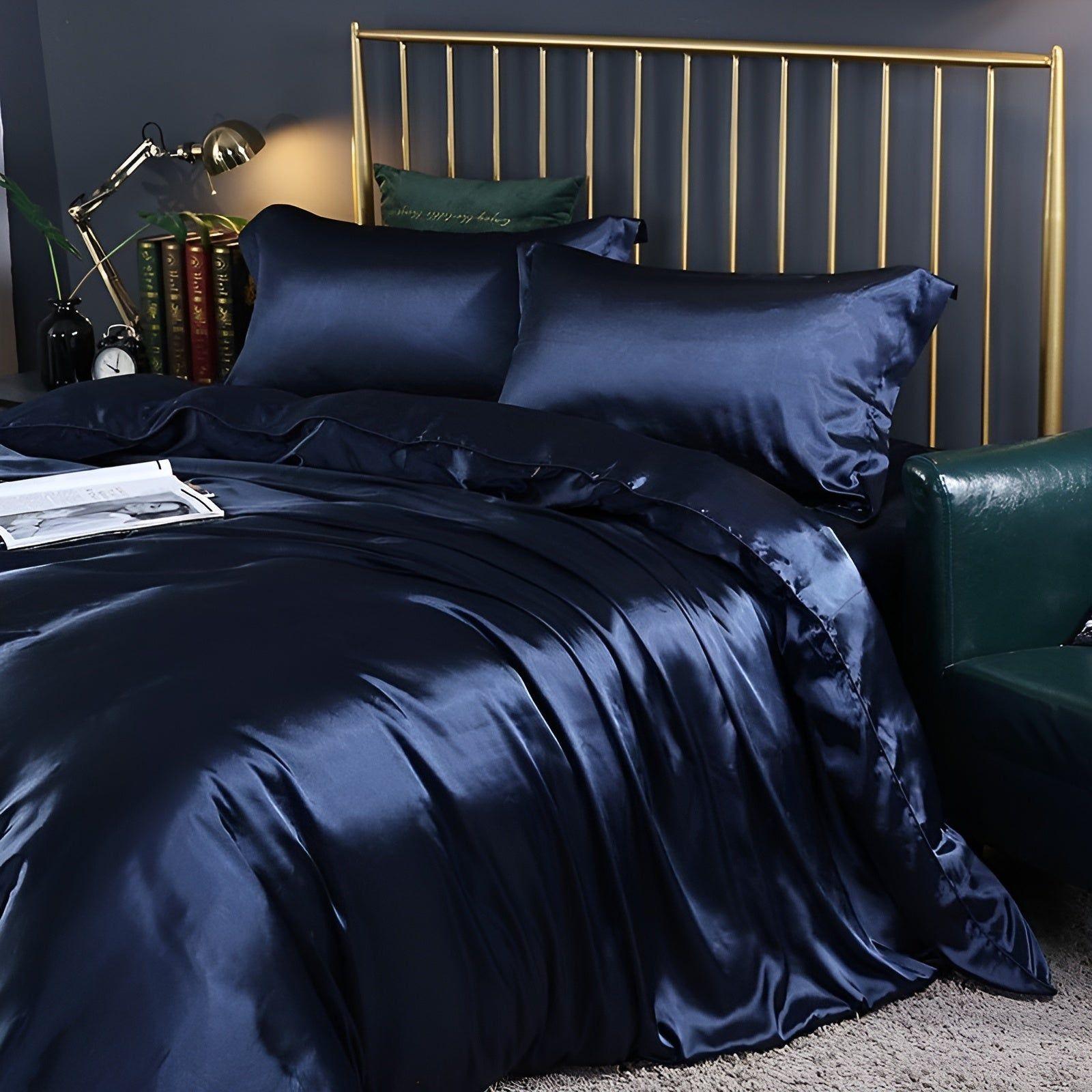 Taavita Bedding - Luxurious Satin Duvet Set (1 Flat Sheet + 1 Duvet Cover + 2 Pillowcases)