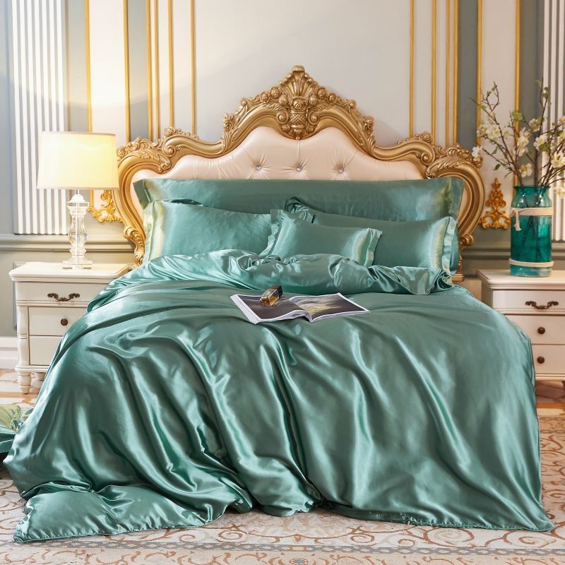 4 Piece Super Soft Luxury Silk Bedding Set (1 Flat Sheet + 1 Duvet Cover + 2 Pillowcases)