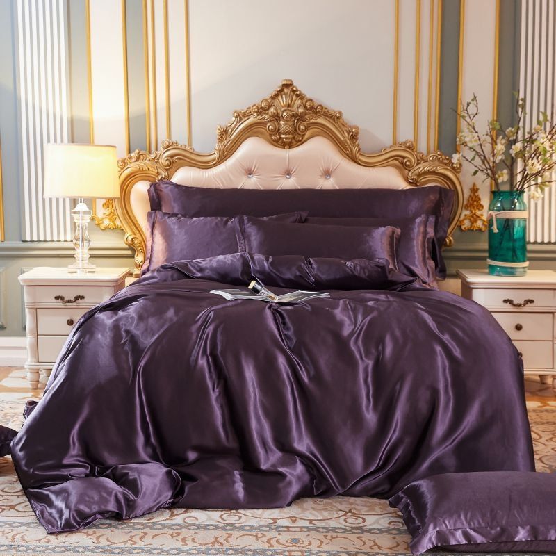 4 Piece Super Soft Luxury Silk Bedding Set (1 Flat Sheet + 1 Duvet Cover + 2 Pillowcases)