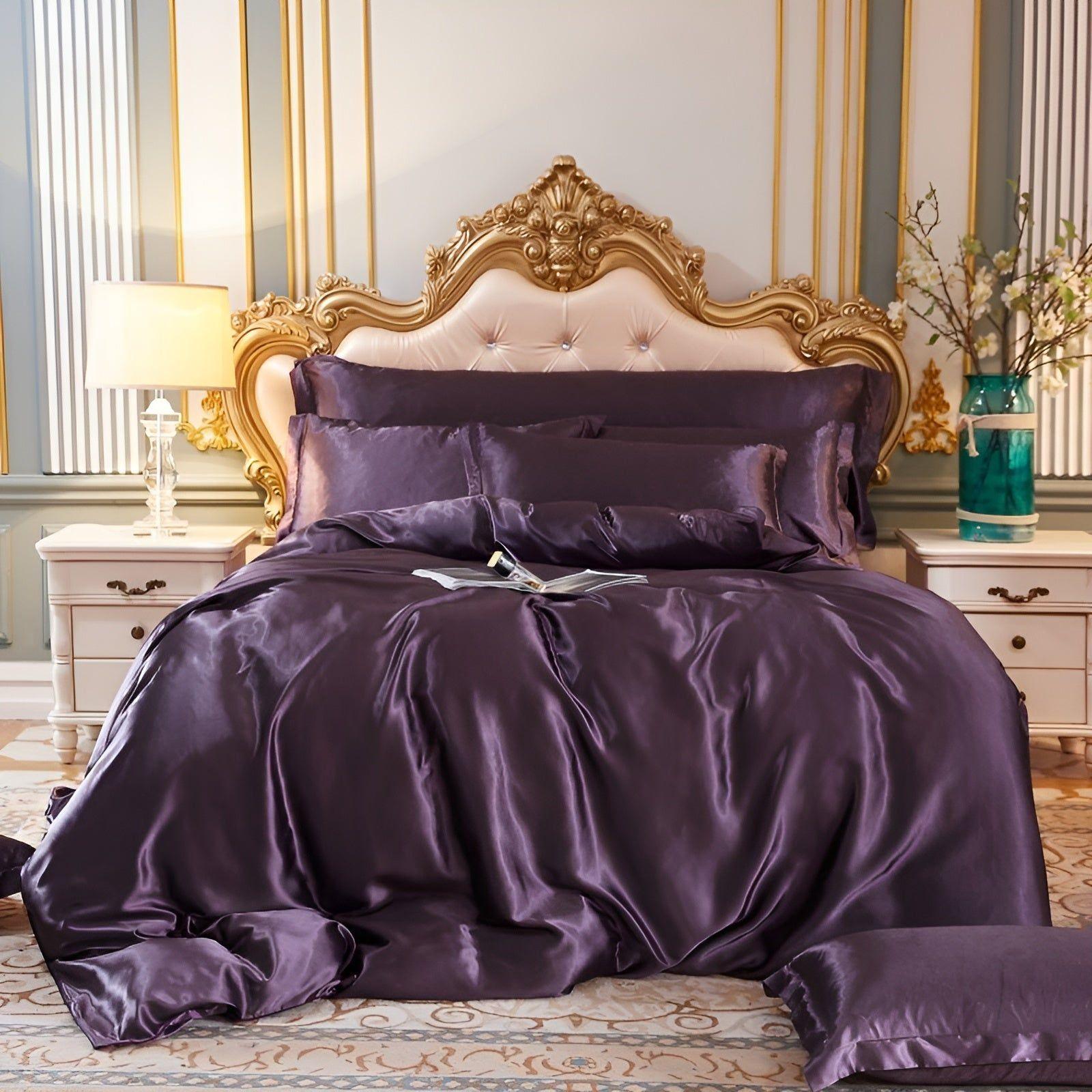 Taavita Bedding - Luxurious Satin Duvet Set (1 Flat Sheet + 1 Duvet Cover + 2 Pillowcases)