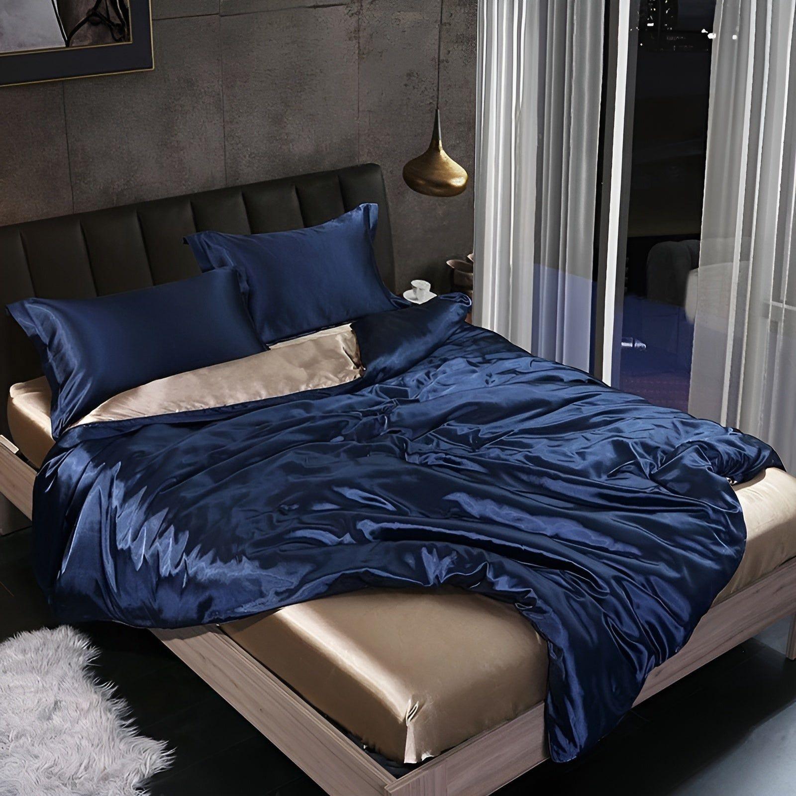 Taavita Bedding - Luxurious Satin Duvet Set (1 Flat Sheet + 1 Duvet Cover + 2 Pillowcases)