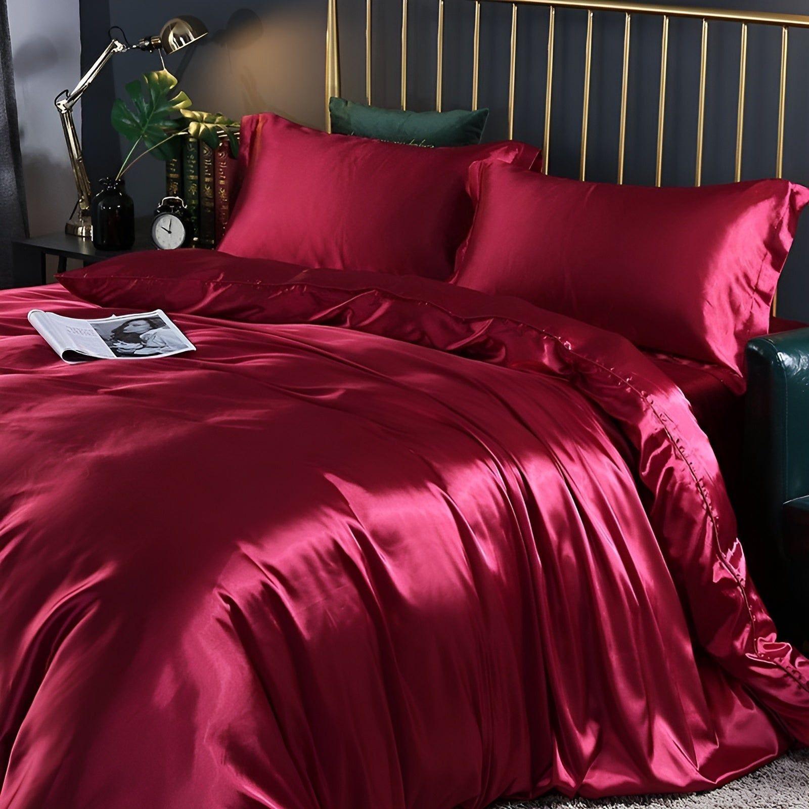 Taavita Bedding - Luxurious Satin Duvet Set (1 Flat Sheet + 1 Duvet Cover + 2 Pillowcases)