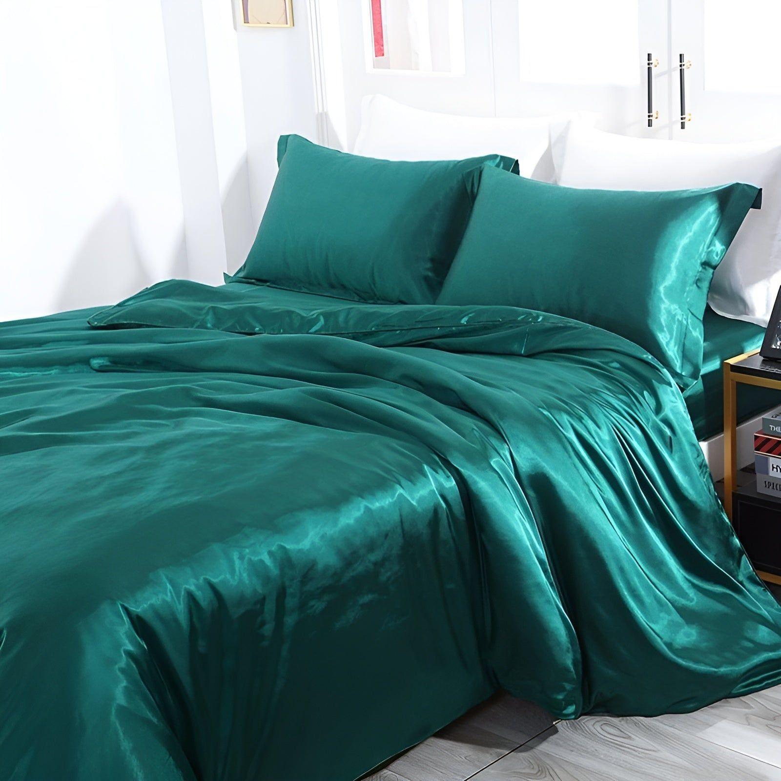 Taavita Bedding - Luxurious Satin Duvet Set (1 Flat Sheet + 1 Duvet Cover + 2 Pillowcases)