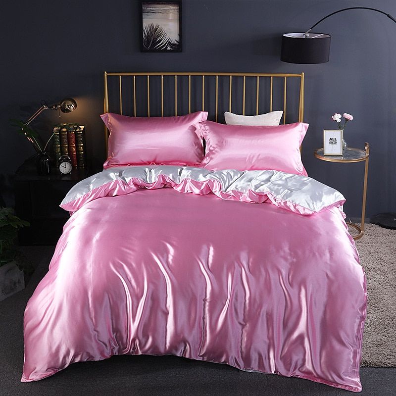 4 Piece Super Soft Luxury Silk Bedding Set (1 Flat Sheet + 1 Duvet Cover + 2 Pillowcases)