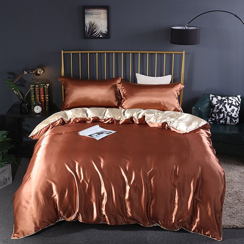 4 Piece Super Soft Luxury Silk Bedding Set (1 Flat Sheet + 1 Duvet Cover + 2 Pillowcases)