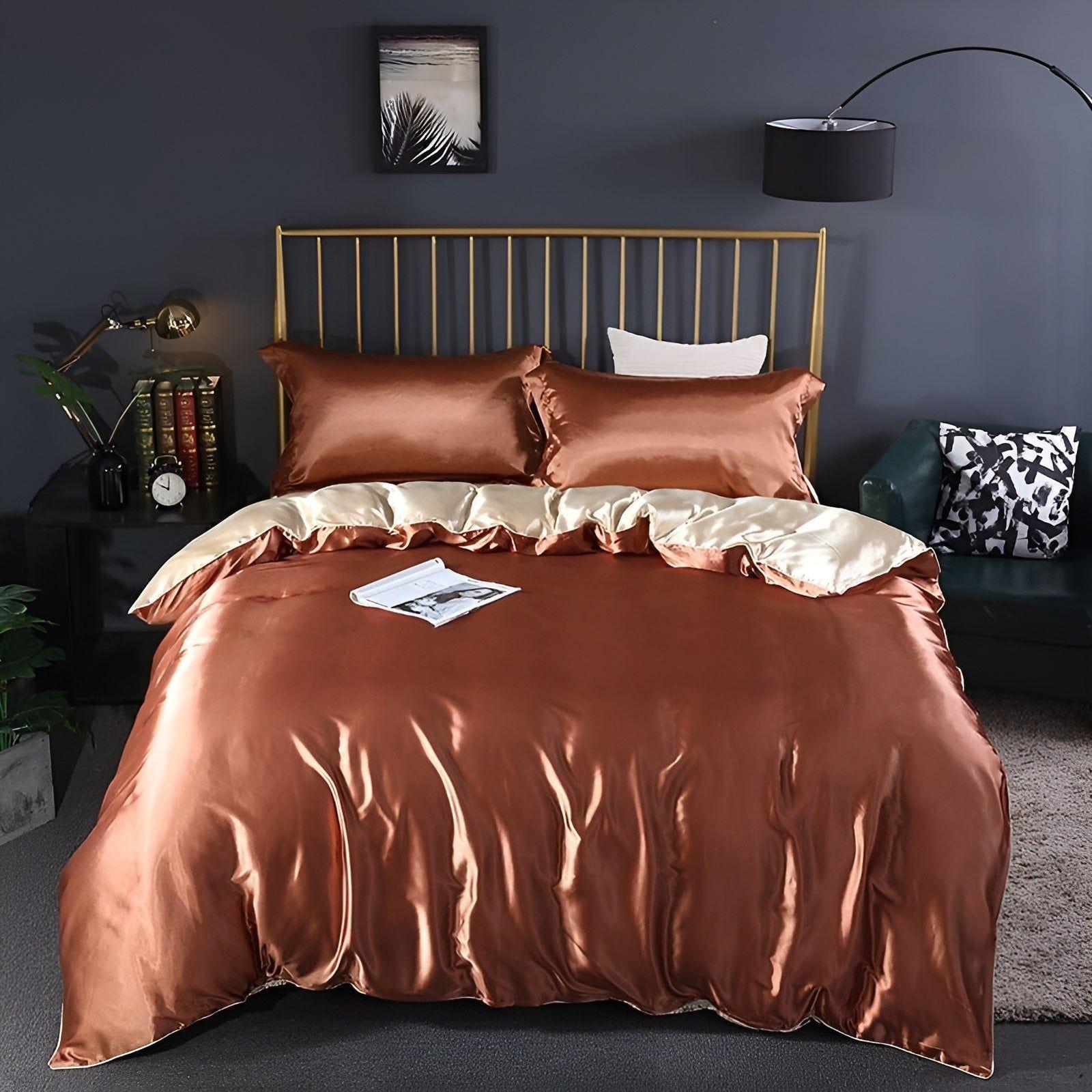 Taavita Bedding - Luxurious Satin Duvet Set (1 Flat Sheet + 1 Duvet Cover + 2 Pillowcases)