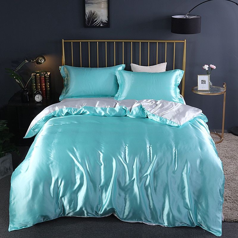 4 Piece Super Soft Luxury Silk Bedding Set (1 Flat Sheet + 1 Duvet Cover + 2 Pillowcases)